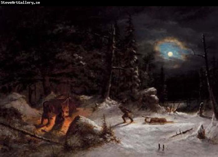 Cornelius Krieghoff Indian Hunters Camp, Moonlight